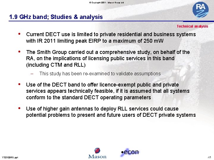 © Copyright 2001 - Mason Group Ltd 1. 9 GHz band; Studies & analysis