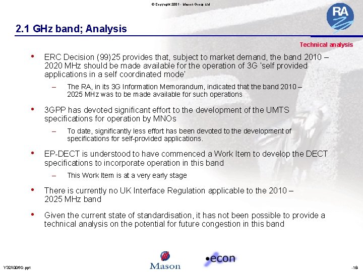 © Copyright 2001 - Mason Group Ltd 2. 1 GHz band; Analysis Technical analysis