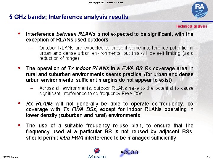 © Copyright 2001 - Mason Group Ltd 5 GHz bands; Interference analysis results Technical