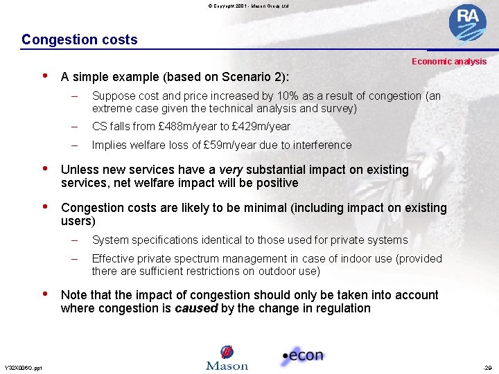 © Copyright 2001 - Mason Group Ltd Congestion costs Economic analysis • – Suppose