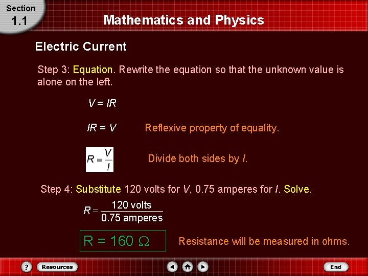 Section Mathematics and Physics 1. 1 Electric Current Step 3: Equation. Rewrite the equation Section Mathematics and Physics 1. 1 Electric Current Step 3: Equation. Rewrite the equation