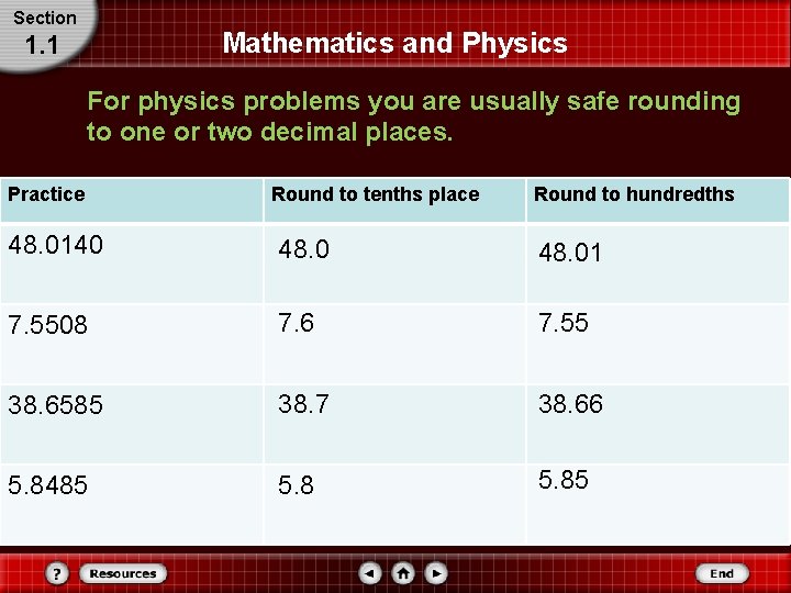 Section Mathematics and Physics 1. 1 For physics problems you are usually safe rounding Section Mathematics and Physics 1. 1 For physics problems you are usually safe rounding