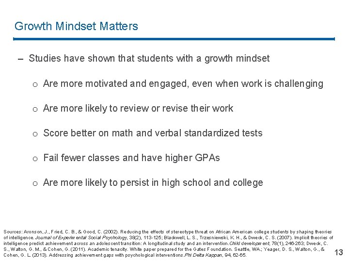 Growth Mindset Matters – Studies have shown that students with a growth mindset o Growth Mindset Matters – Studies have shown that students with a growth mindset o