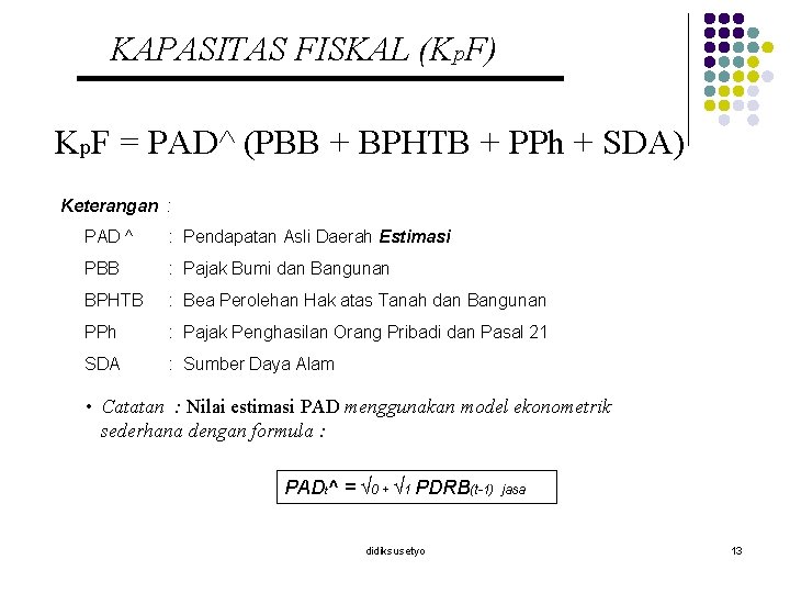 KAPASITAS FISKAL (Kp. F) Kp. F = PAD^ (PBB + BPHTB + PPh +