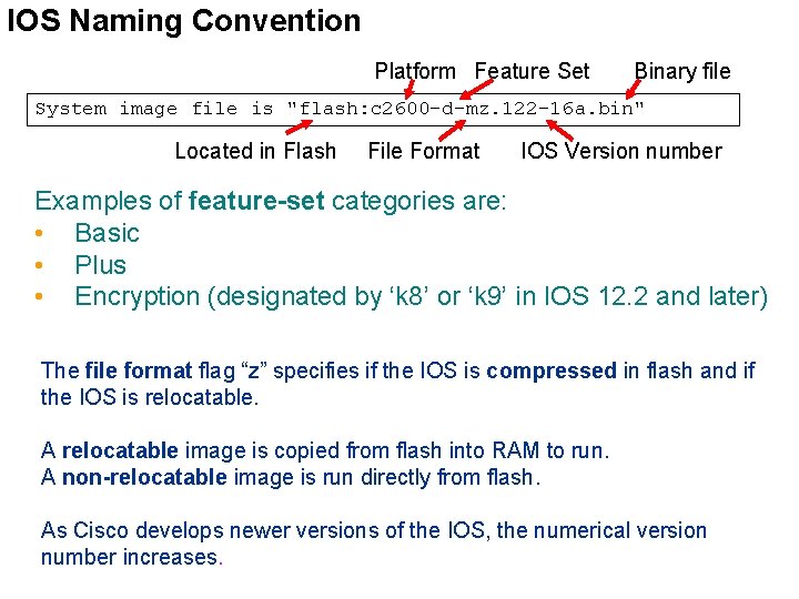 IOS Naming Convention Platform Feature Set Binary file System image file is "flash: c