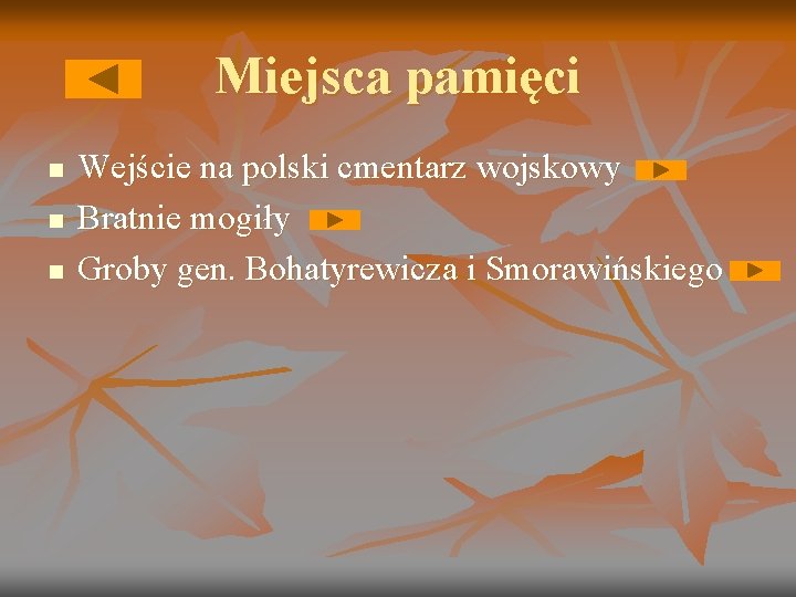 Miejsca pamięci n n n Wejście na polski cmentarz wojskowy Bratnie mogiły Groby gen. Miejsca pamięci n n n Wejście na polski cmentarz wojskowy Bratnie mogiły Groby gen.