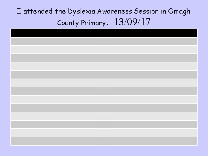 I attended the Dyslexia Awareness Session in Omagh County Primary. 13/09/17 