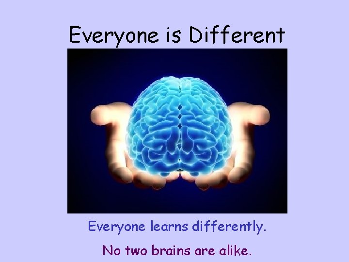 Everyone is Different Everyone learns differently. No two brains are alike. 