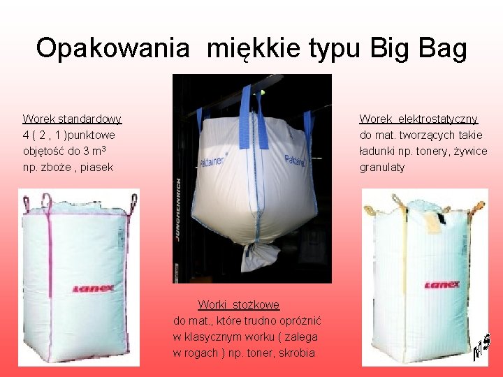 Opakowania miękkie typu Big Bag Worek standardowy 4 ( 2 , 1 )punktowe objętość