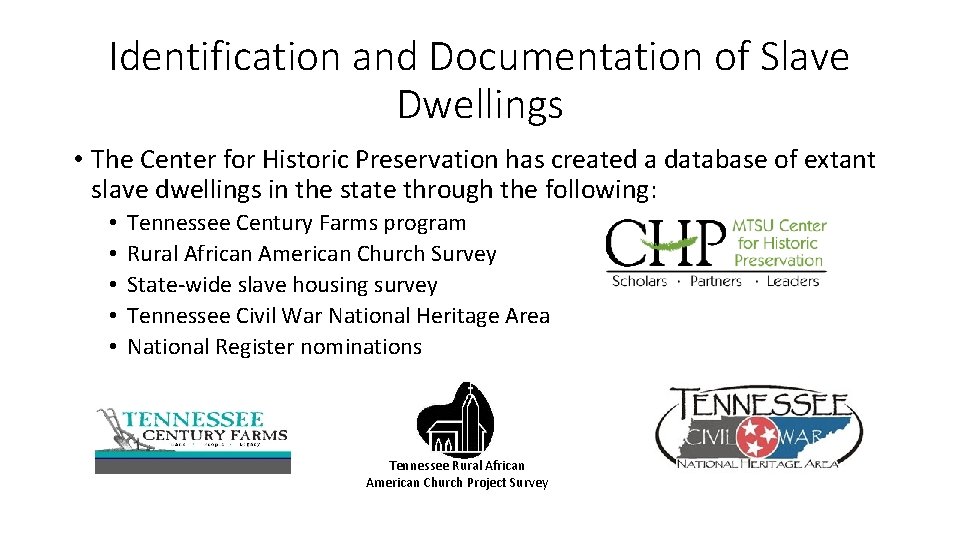 Identification and Documentation of Slave Dwellings • The Center for Historic Preservation has created