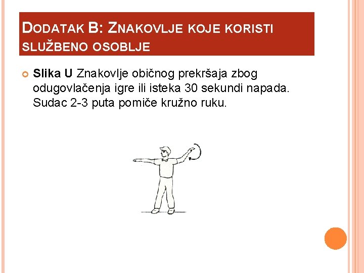 DODATAK B: ZNAKOVLJE KORISTI SLUŽBENO OSOBLJE Slika U Znakovlje običnog prekršaja zbog odugovlačenja igre