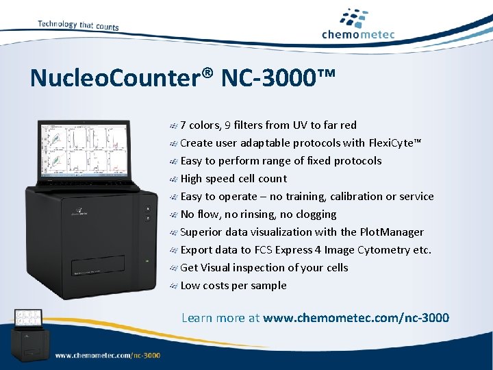 Nucleo. Counter® NC-3000™ 7 colors, 9 filters from UV to far red Create user