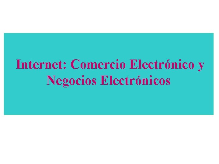 Internet: Comercio Electrónico y Negocios Electrónicos 