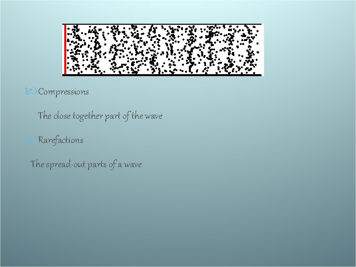  Compressions The close together part of the wave Rarefactions The spread-out parts of