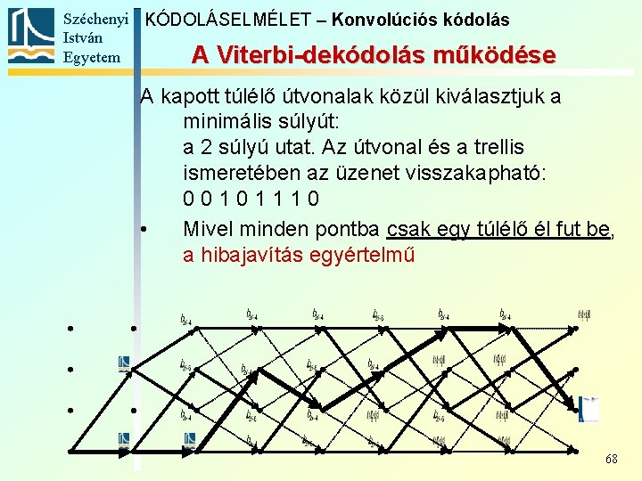 Széchenyi KÓDOLÁSELMÉLET – Konvolúciós kódolás István Egyetem A Viterbi-dekódolás működése A kapott túlélő útvonalak