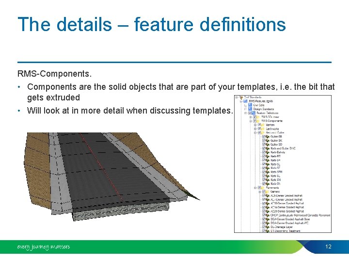 The details – feature definitions RMS-Components. • Components are the solid objects that are