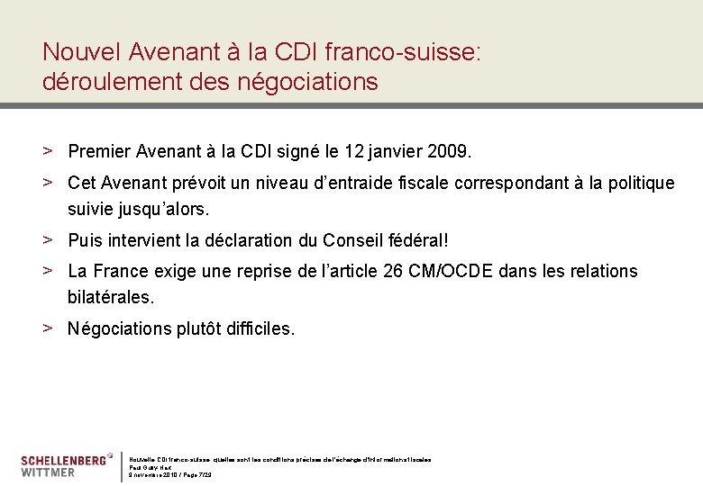 Nouvel Avenant à la CDI franco-suisse: déroulement des négociations > Premier Avenant à la