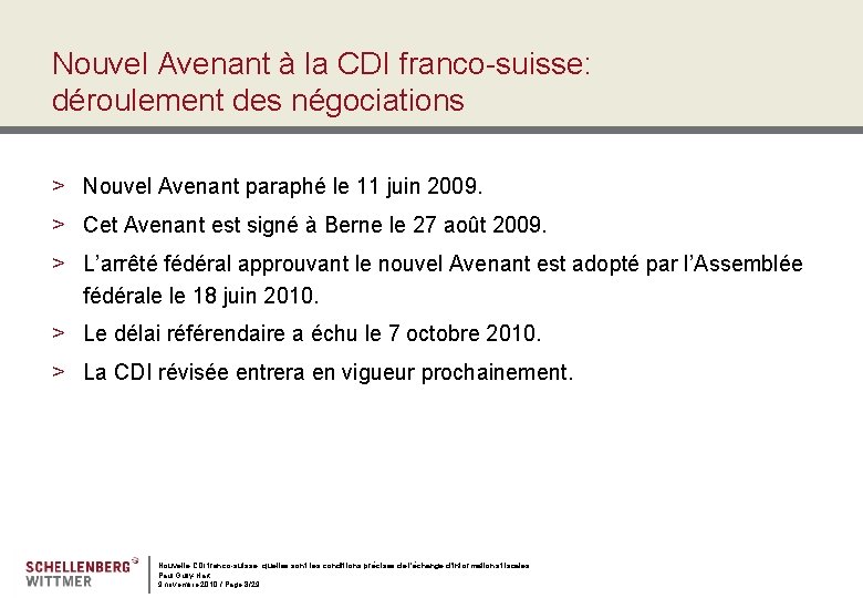 Nouvel Avenant à la CDI franco-suisse: déroulement des négociations > Nouvel Avenant paraphé le