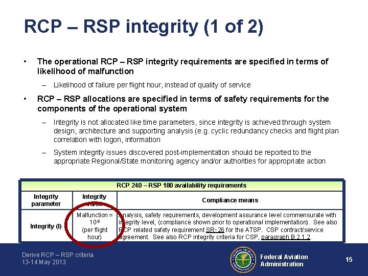 RCP – RSP integrity (1 of 2) • The operational RCP – RSP integrity