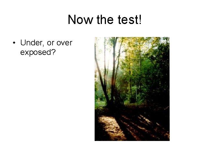 Now the test! • Under, or over exposed? 