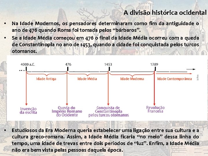 A divisão histórica ocidental • • • Na Idade Modernos, os pensadores determinaram como A divisão histórica ocidental • • • Na Idade Modernos, os pensadores determinaram como