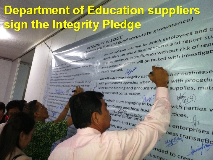 Department of Education suppliers sign the Integrity Pledge 