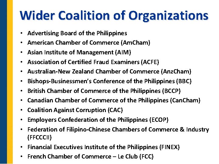 Wider Coalition of Organizations Advertising Board of the Philippines American Chamber of Commerce (Am.