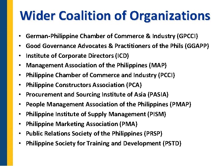 Wider Coalition of Organizations • • • German-Philippine Chamber of Commerce & Industry (GPCCI)