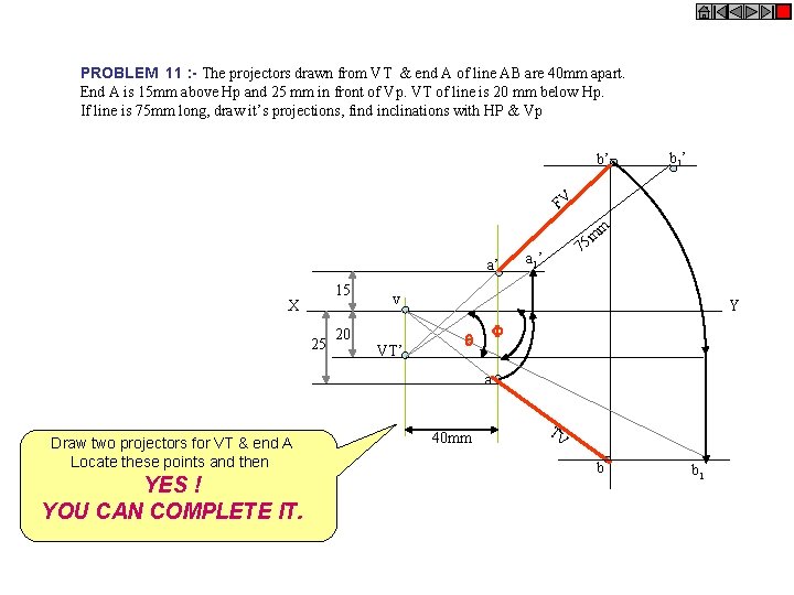 PROBLEM 11 : - The projectors drawn from VT & end A of line