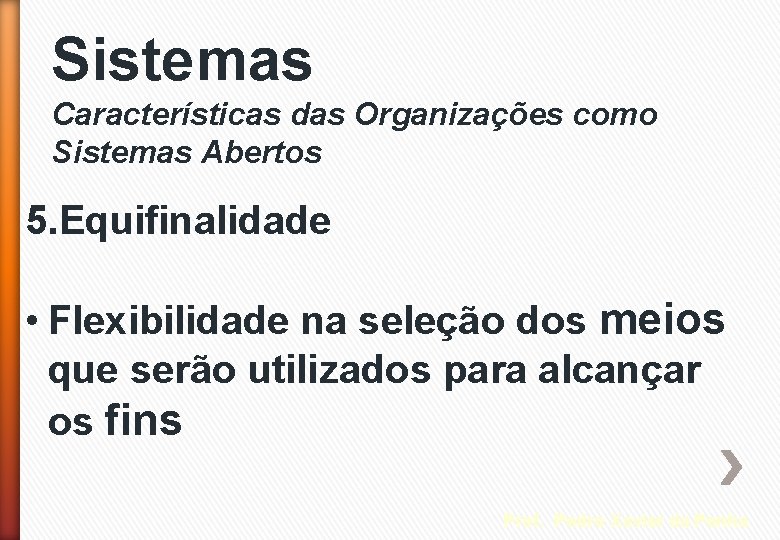 Sistemas Características das Organizações como Sistemas Abertos 5. Equifinalidade • Flexibilidade na seleção dos