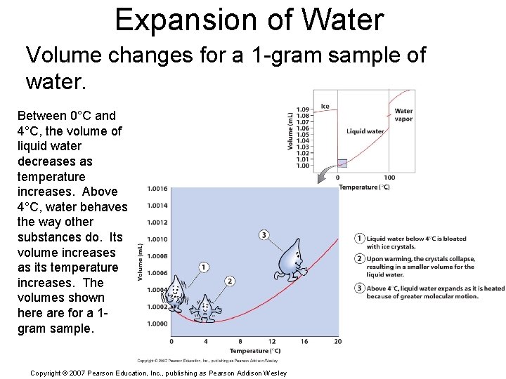 Expansion of Water Volume changes for a 1 -gram sample of water. Between 0°C