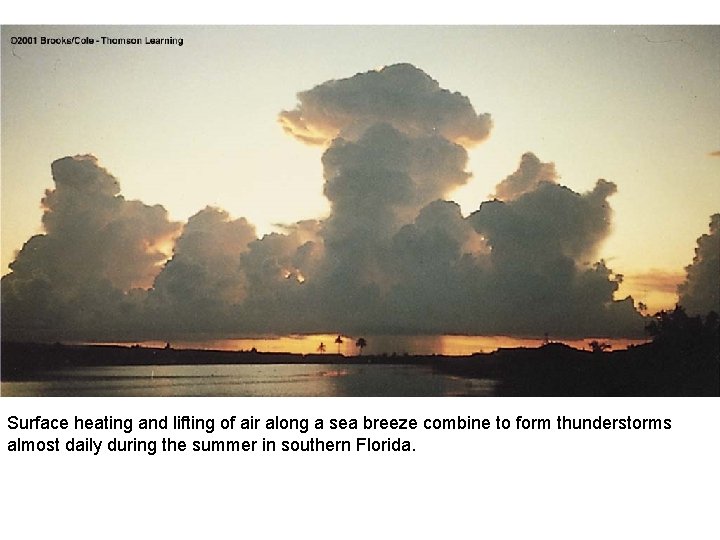 Surface heating and lifting of air along a sea breeze combine to form thunderstorms