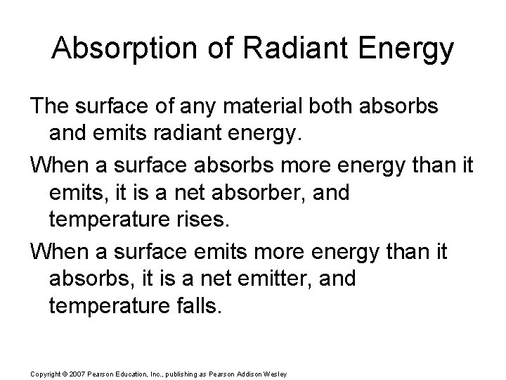 Absorption of Radiant Energy The surface of any material both absorbs and emits radiant