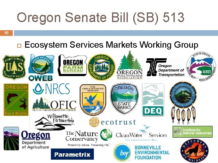 Oregon Senate Bill (SB) 513 10 Ecosystem Services Markets Working Group 