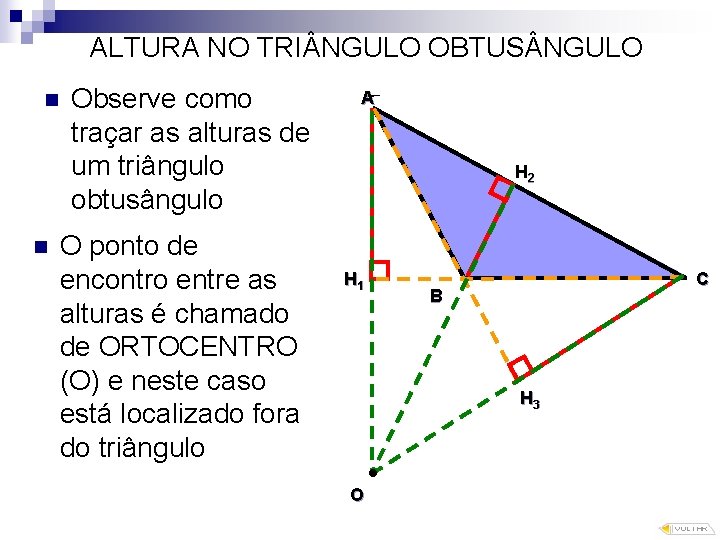 ALTURA NO TRI NGULO OBTUS NGULO n n Observe como traçar as alturas de