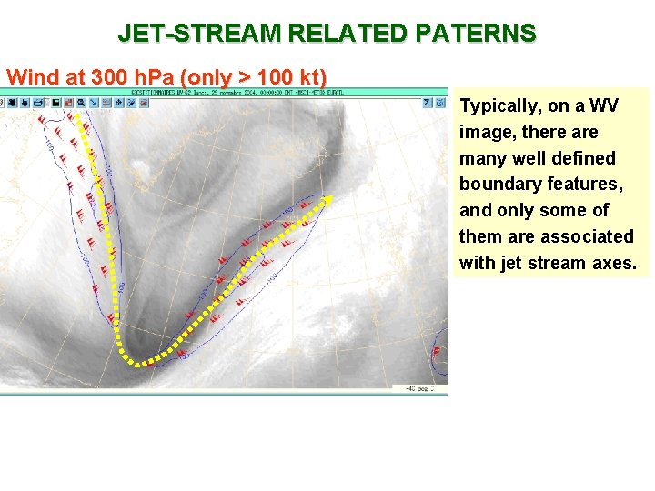 JET-STREAM RELATED PATERNS Wind at 300 h. Pa (only > 100 kt) Typically, on