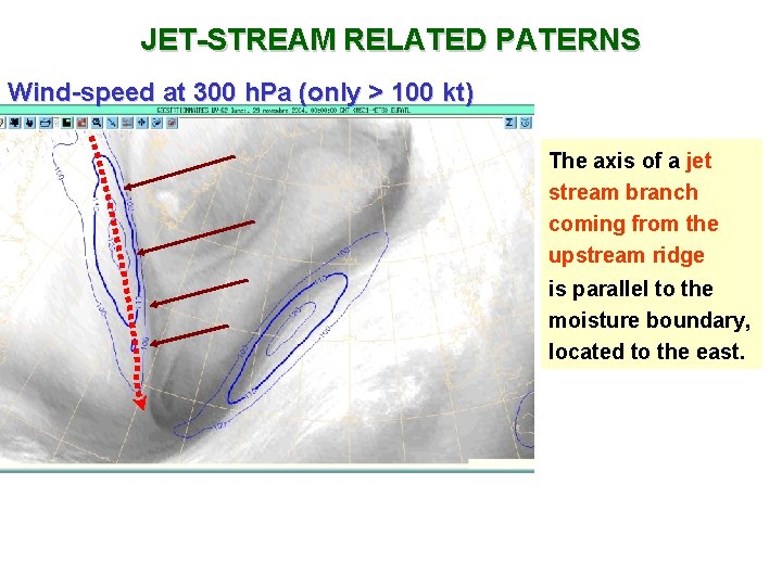 JET-STREAM RELATED PATERNS Wind-speed at 300 h. Pa (only > 100 kt) The axis
