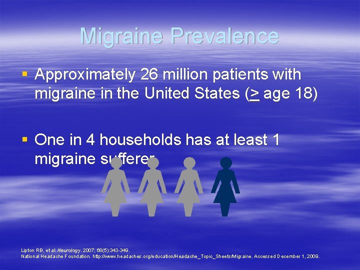 Migraine Prevalence § Approximately 26 million patients with migraine in the United States (>