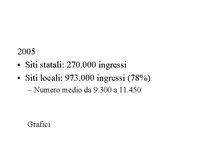 2005 • Siti statali: 270. 000 ingressi • Siti locali: 973. 000 ingressi (78%)
