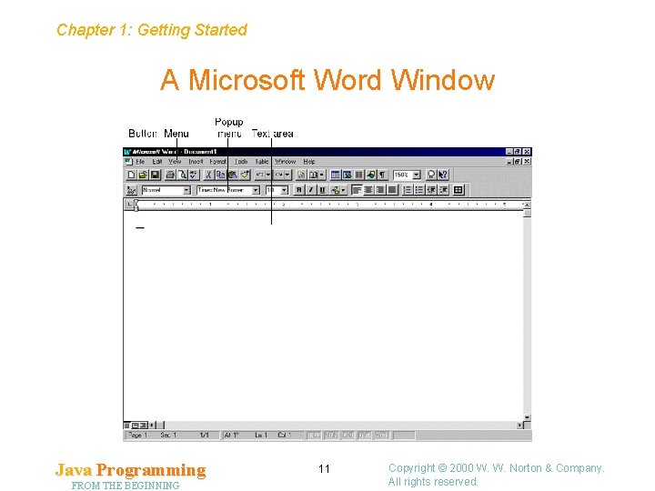 Chapter 1: Getting Started A Microsoft Word Window Java Programming FROM THE BEGINNING 11