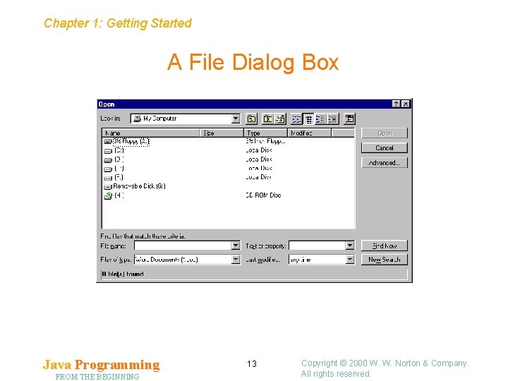 Chapter 1: Getting Started A File Dialog Box Java Programming FROM THE BEGINNING 13