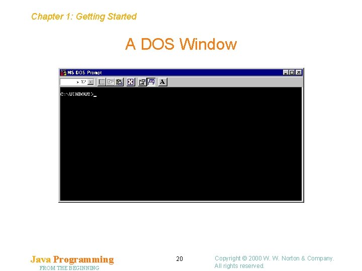 Chapter 1: Getting Started A DOS Window Java Programming FROM THE BEGINNING 20 Copyright