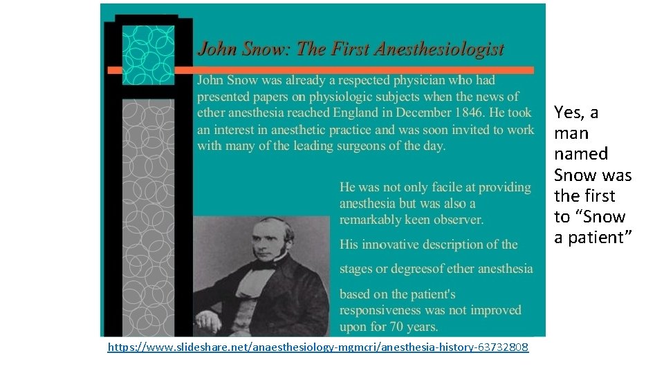 Yes, a man named Snow was the first to “Snow a patient” https: //www.