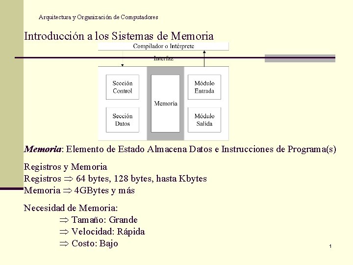 Arquitectura y Organización de Computadores Introducción a los Sistemas de Memoria: Elemento de Estado