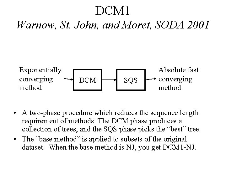 DCM 1 Warnow, St. John, and Moret, SODA 2001 Exponentially converging method DCM SQS