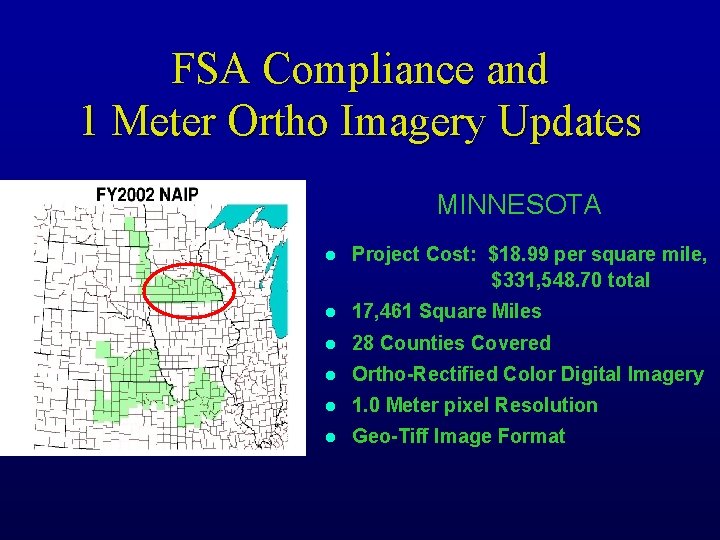 FSA Compliance and 1 Meter Ortho Imagery Updates MINNESOTA l Project Cost: $18. 99