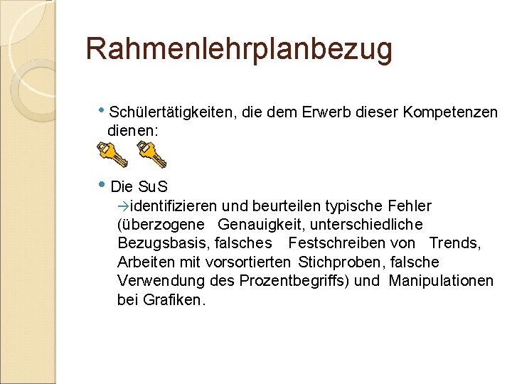 Rahmenlehrplanbezug • Schülertätigkeiten, die dem Erwerb dieser Kompetenzen dienen: • Die Su. S identifizieren Rahmenlehrplanbezug • Schülertätigkeiten, die dem Erwerb dieser Kompetenzen dienen: • Die Su. S identifizieren