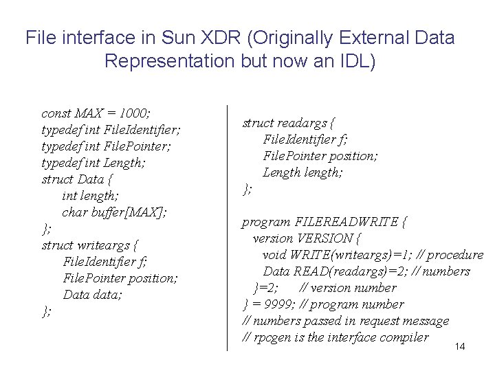 File interface in Sun XDR (Originally External Data Representation but now an IDL) const