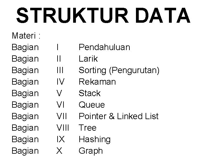 STRUKTUR DATA Materi : Bagian Bagian Bagian I II IV V VI VIII IX