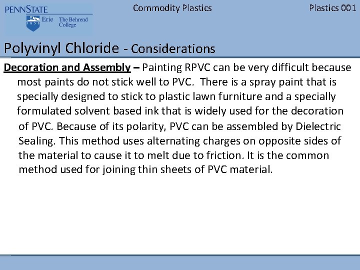 Commodity Plastics 001 Polyvinyl Chloride - Considerations Decoration and Assembly – Painting RPVC can
